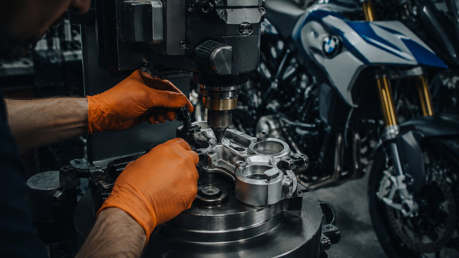 Lavorazione di precisione su componente BMW Motorrad in officina SBH